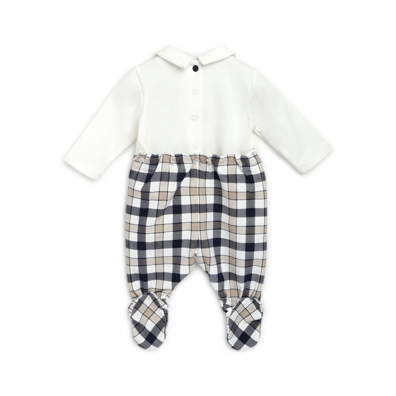 Boys Blue Checkered Nappy Opening Babysuit image number null